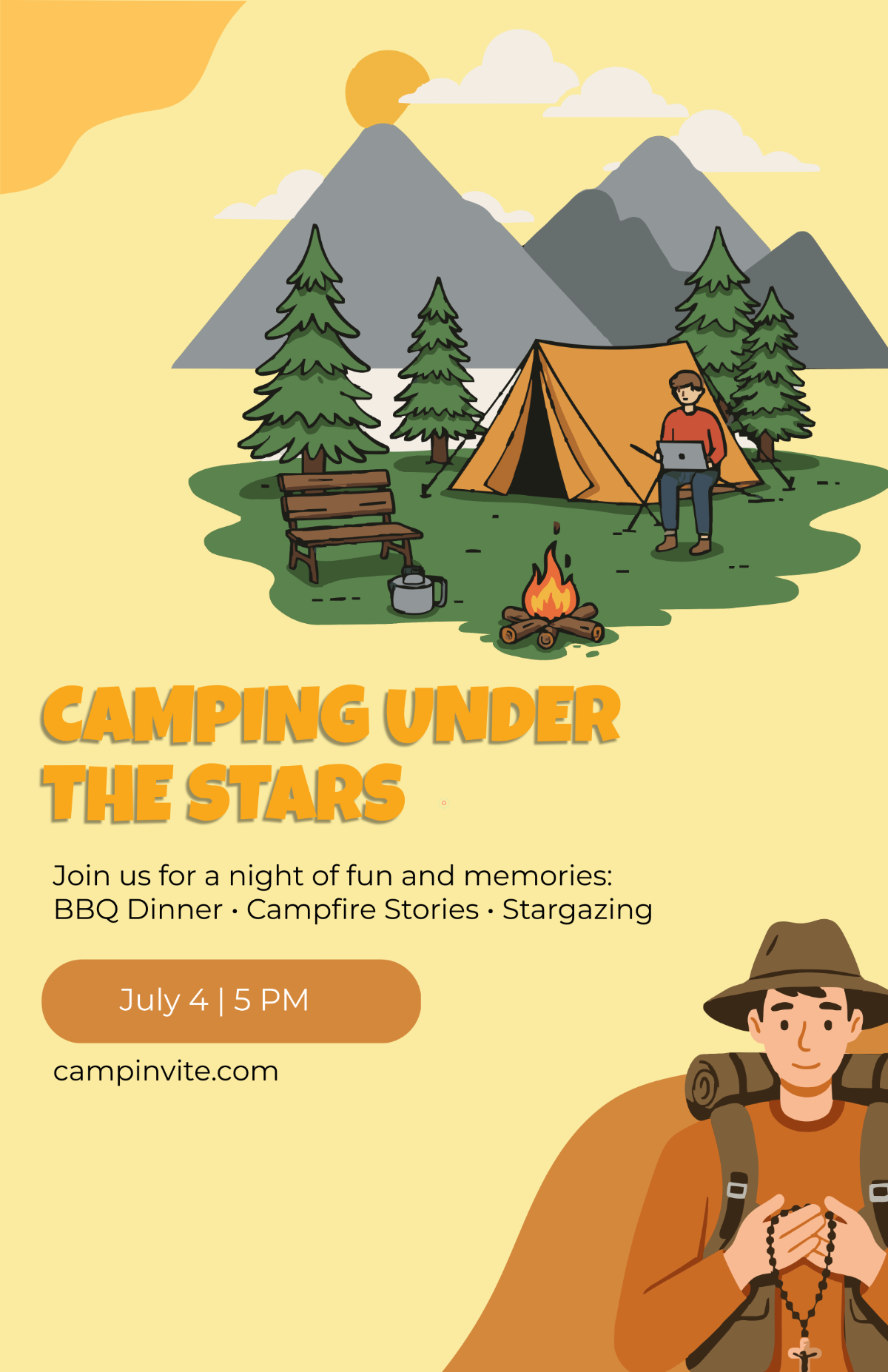 Free Yellow Camping Invitation Poster Template