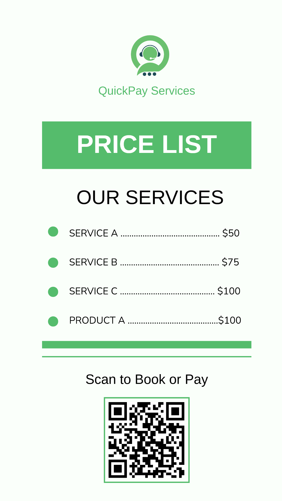 Free Price List with QR Code Template