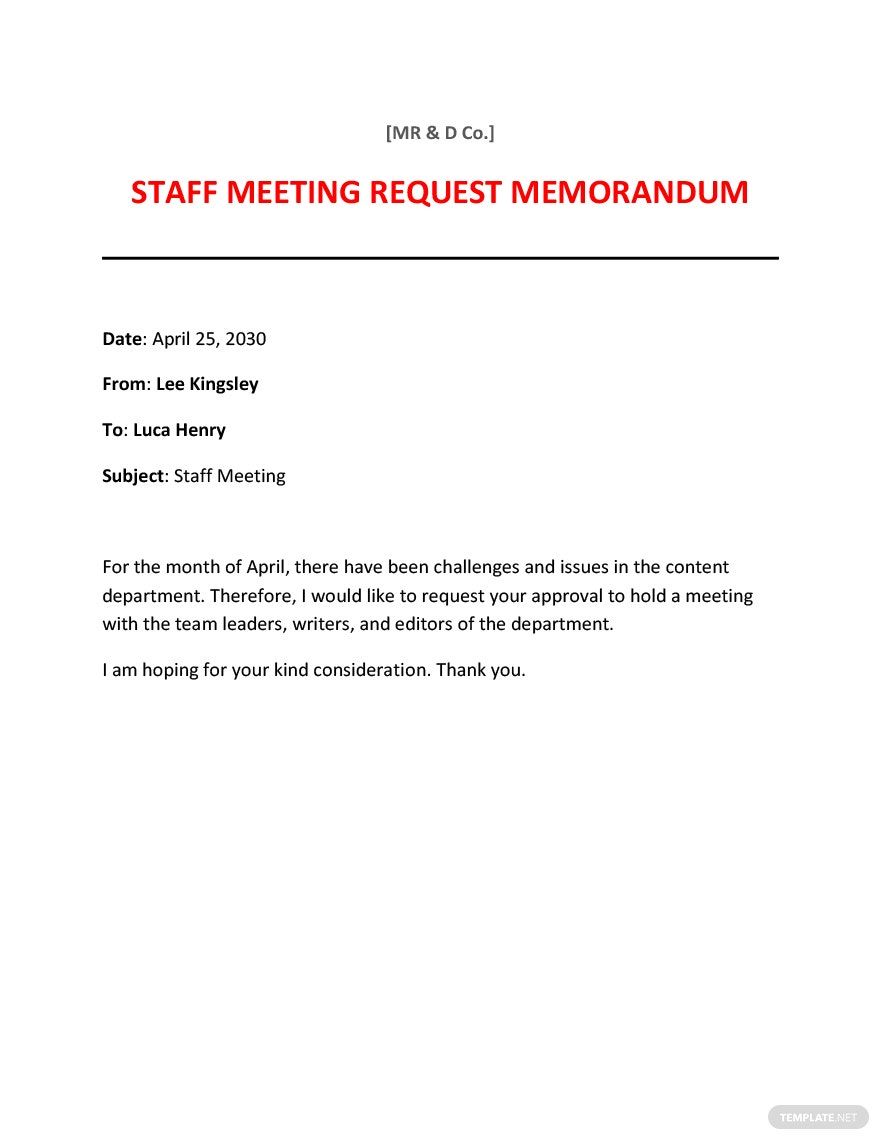 Meeting Request Memo Template