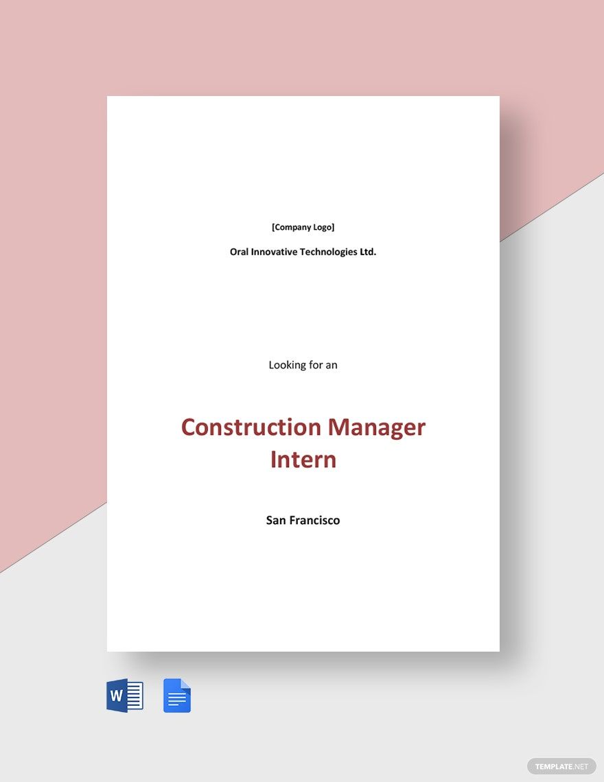 Construction Manager Intern Job Ad and Description Template in Word, Google Docs, PDF