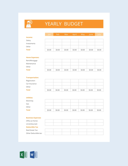 Yearly Budget Template Printable