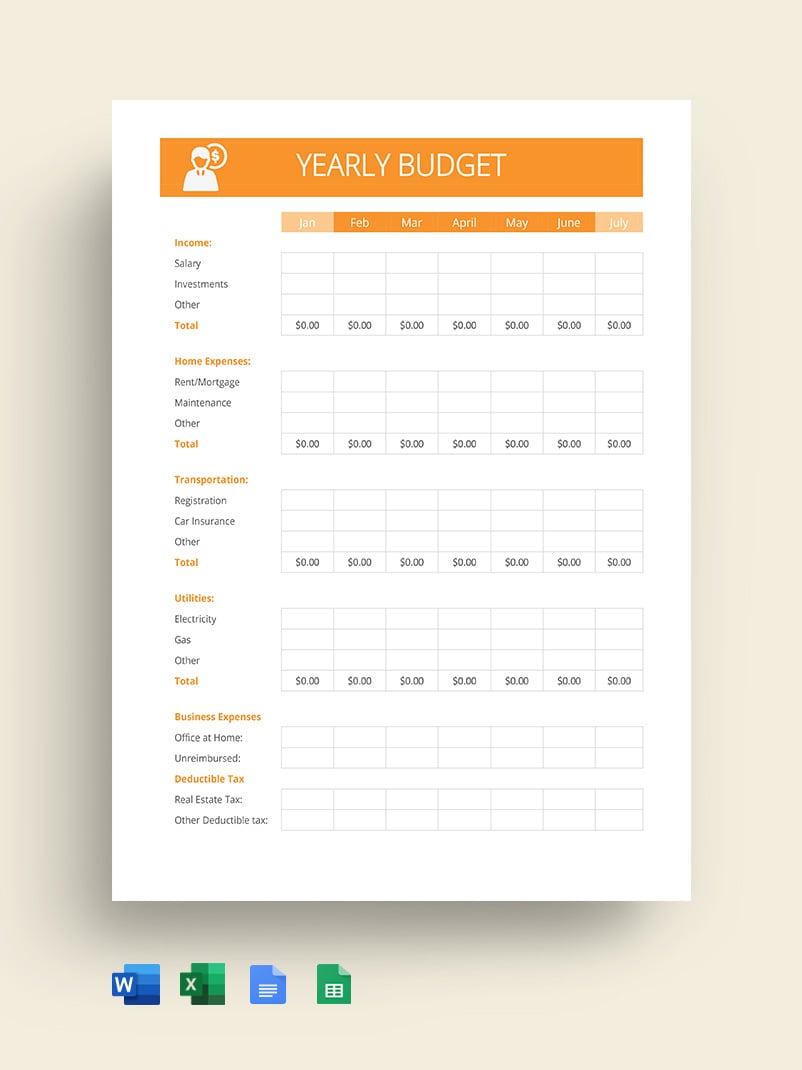 Free Sample Yearly Budget Template