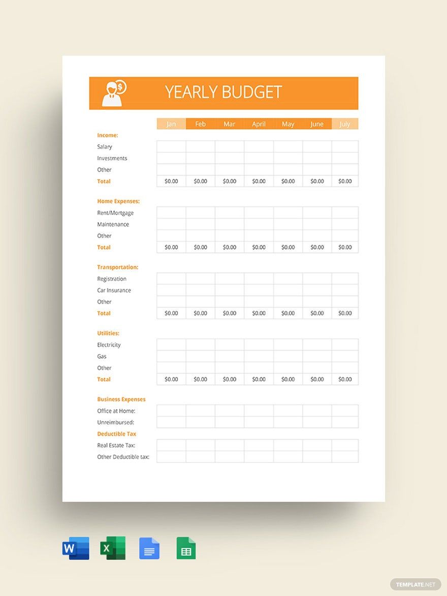 Sample Yearly Budget Template