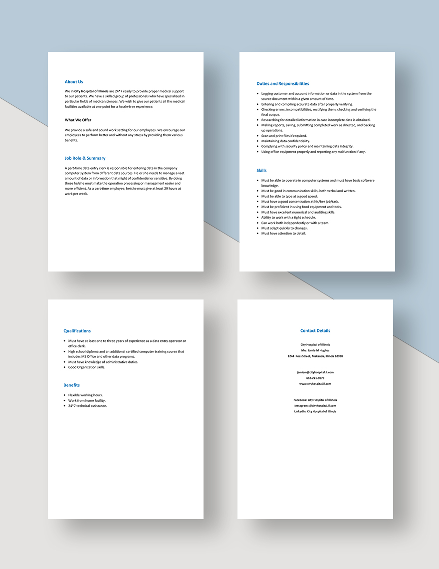 Free Part Time Data Entry Job Description Download In Word Google Docs PDF Template