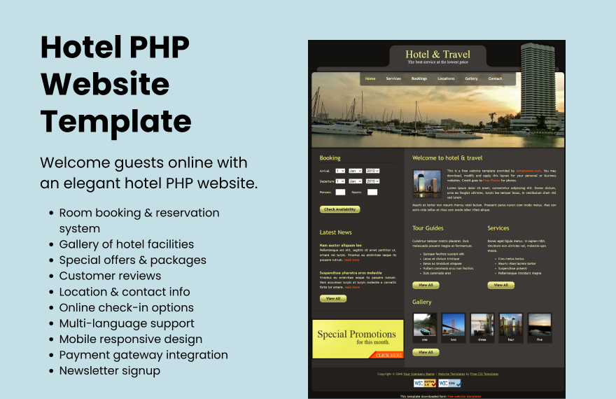 Free Hotel PHP Website in PHP to Download