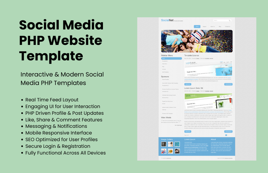 Free Social Media PHP Website Template in PHP to Download
