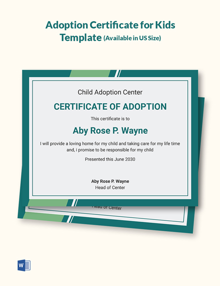 8+ FREE Adoption Certificate Templates - Word (DOC) | PSD | InDesign ...