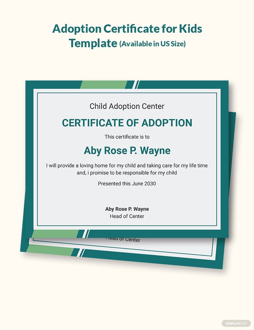 Adoption Certificate for Kids Template