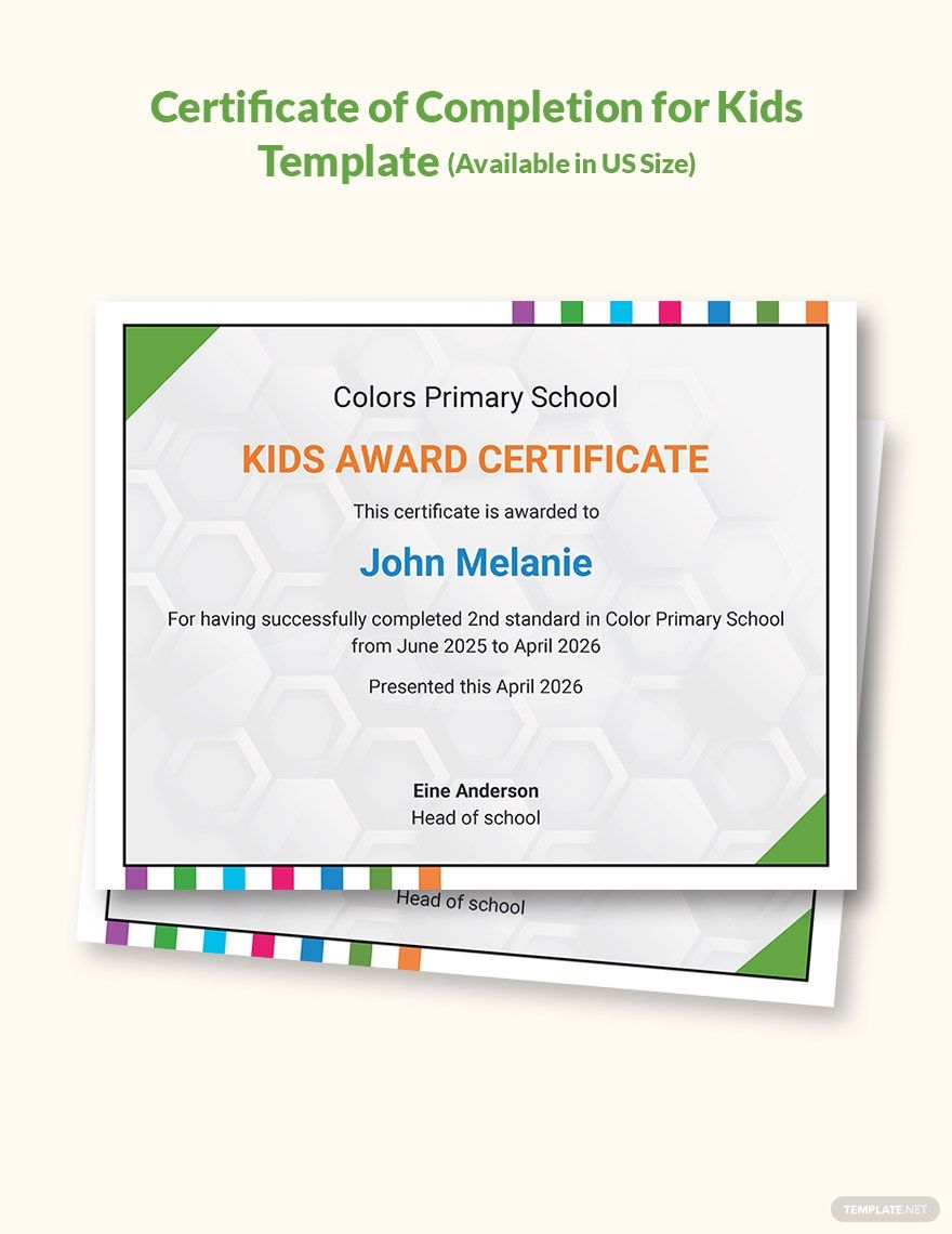 Certificate of Completion for Kids Template