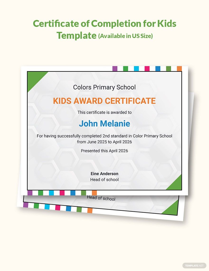 Certificate of Completion for Kids Template in Pages, Word, Publisher, Google Docs - Download | Template.net