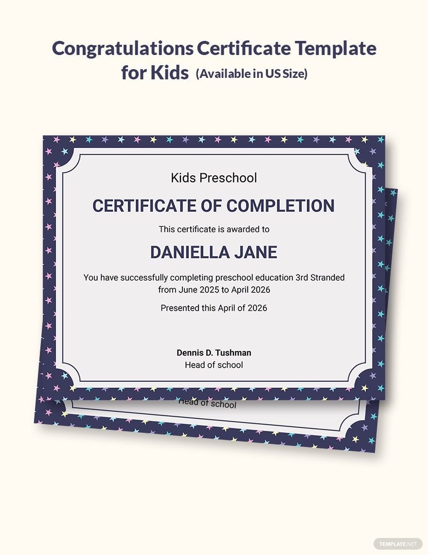 Congratulations Certificate Template for Kids in Word, Apple Pages