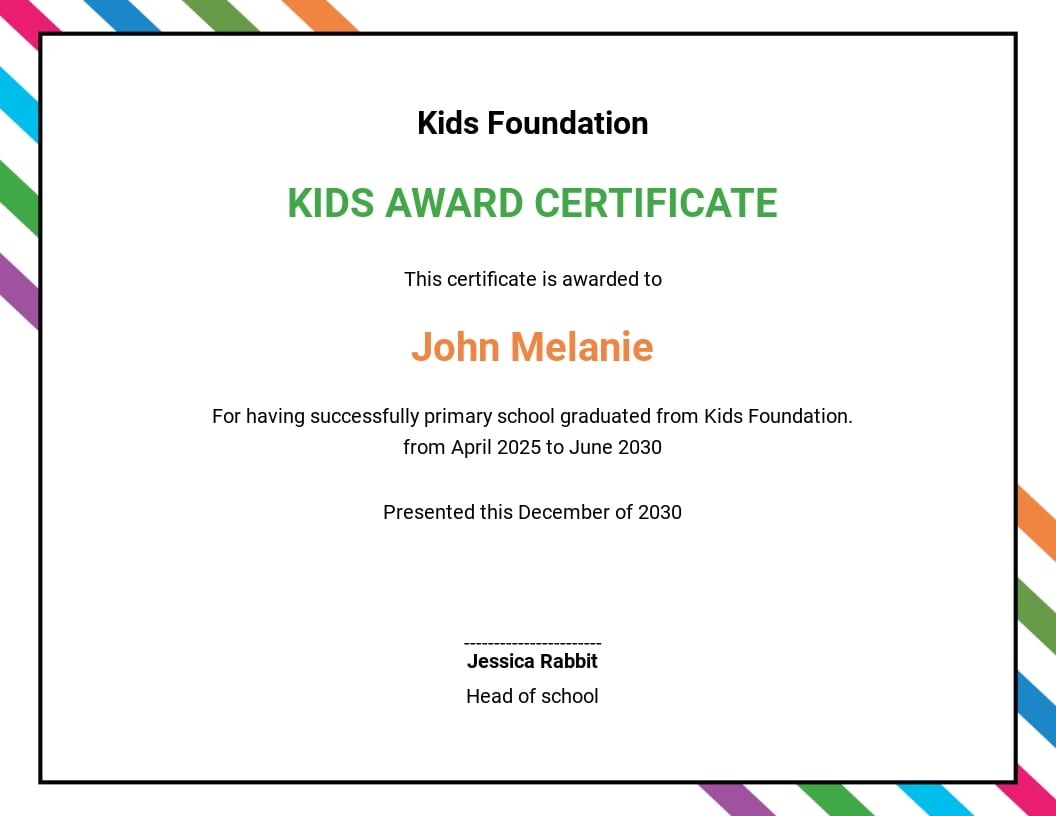 Free Kids Award Certificate Template.jpe