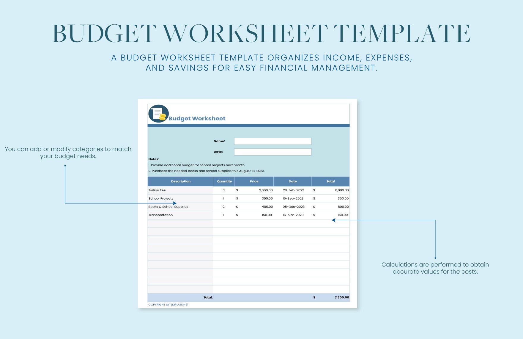 Budget Worksheet Template