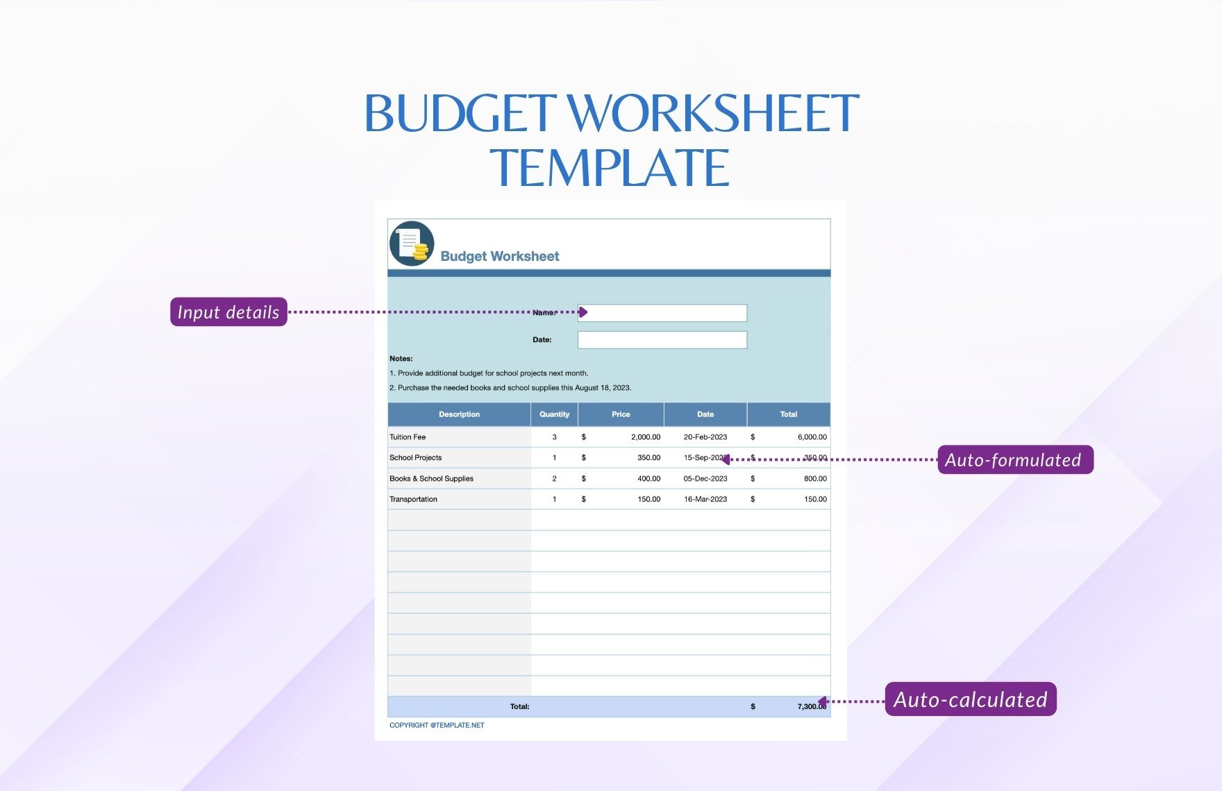 Budget Worksheet Template