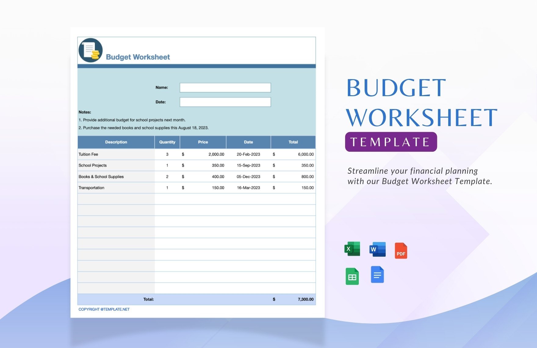 Budget Worksheet Template in Word, Google Docs, Excel, Google Sheets, PDF - Download | Template.net