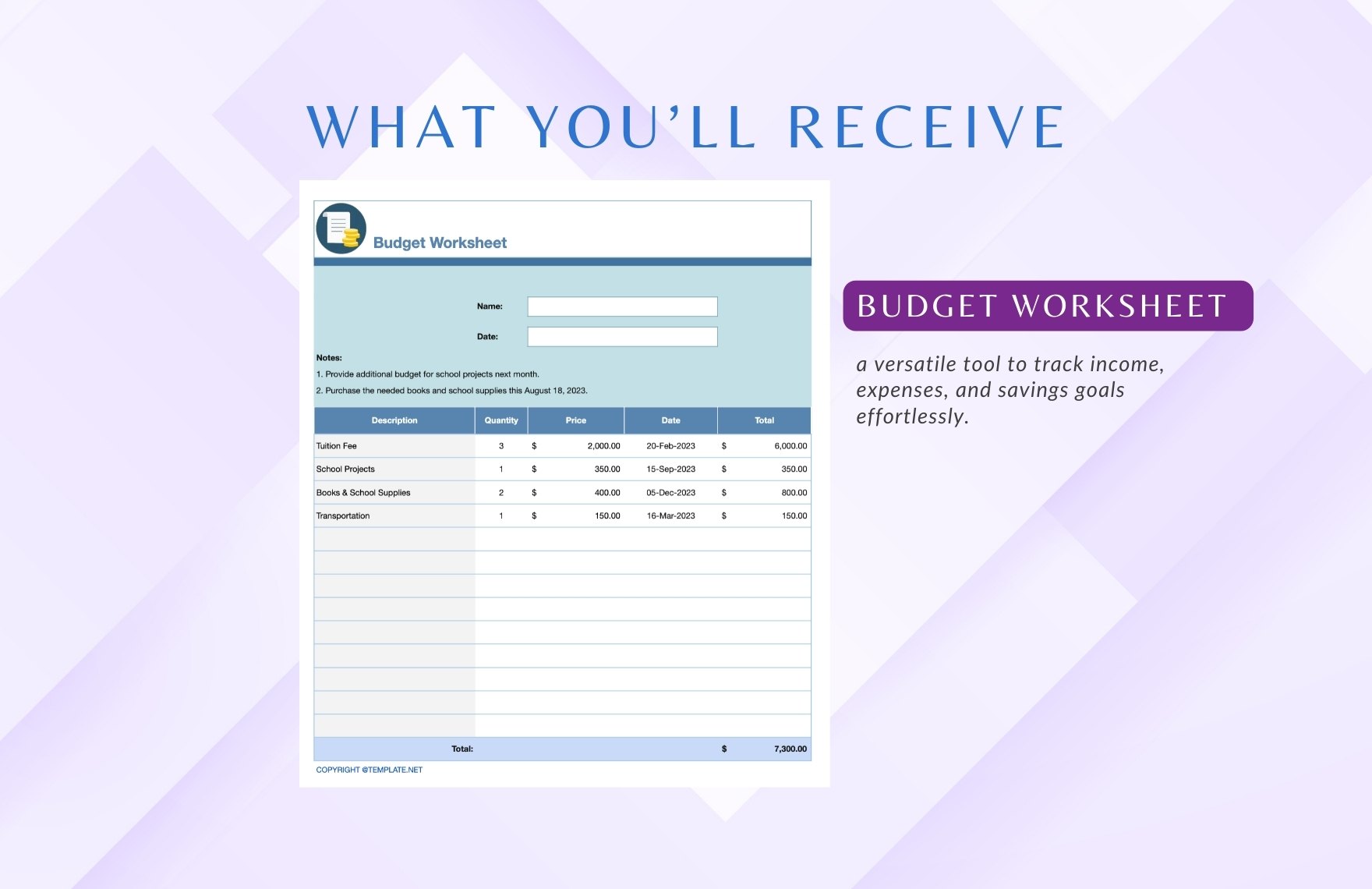 Budget Worksheet Template