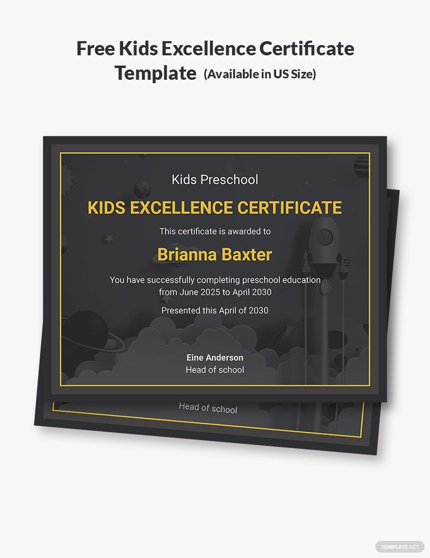 Kids Excellence Certificate Template
