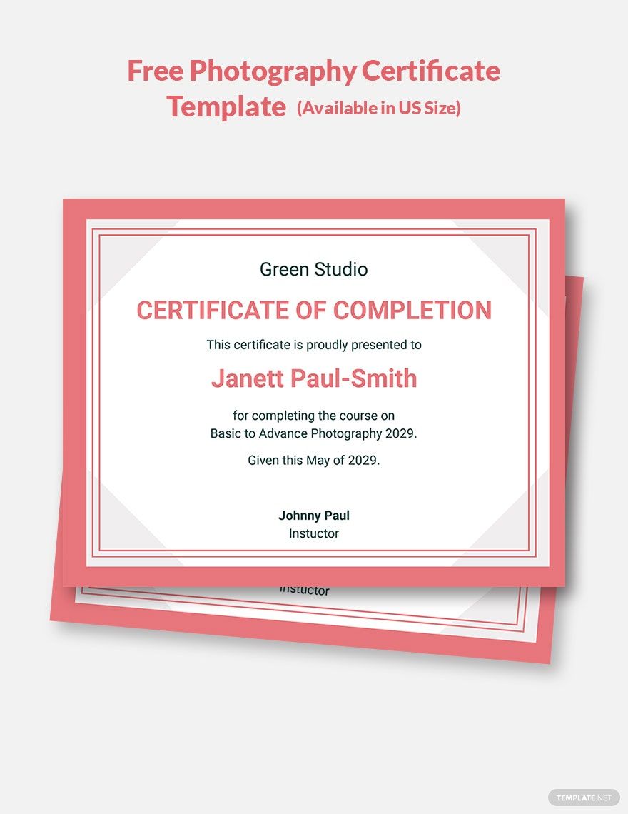 Photography Certificate Template