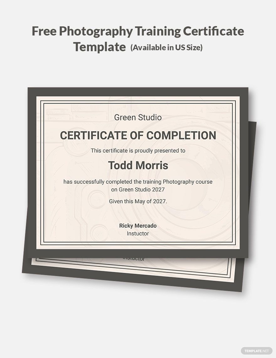 Free Photography Training Certificate Template