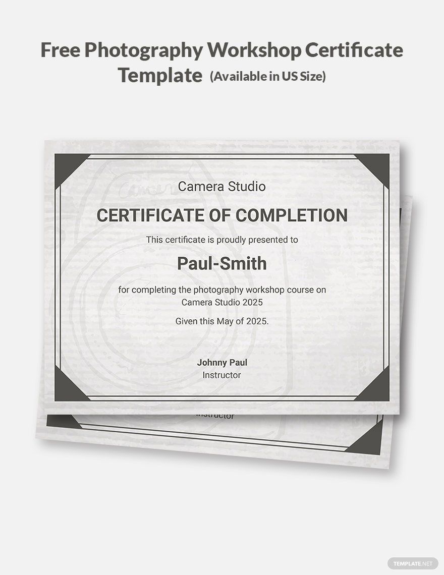 Photography Workshop Certificate Template