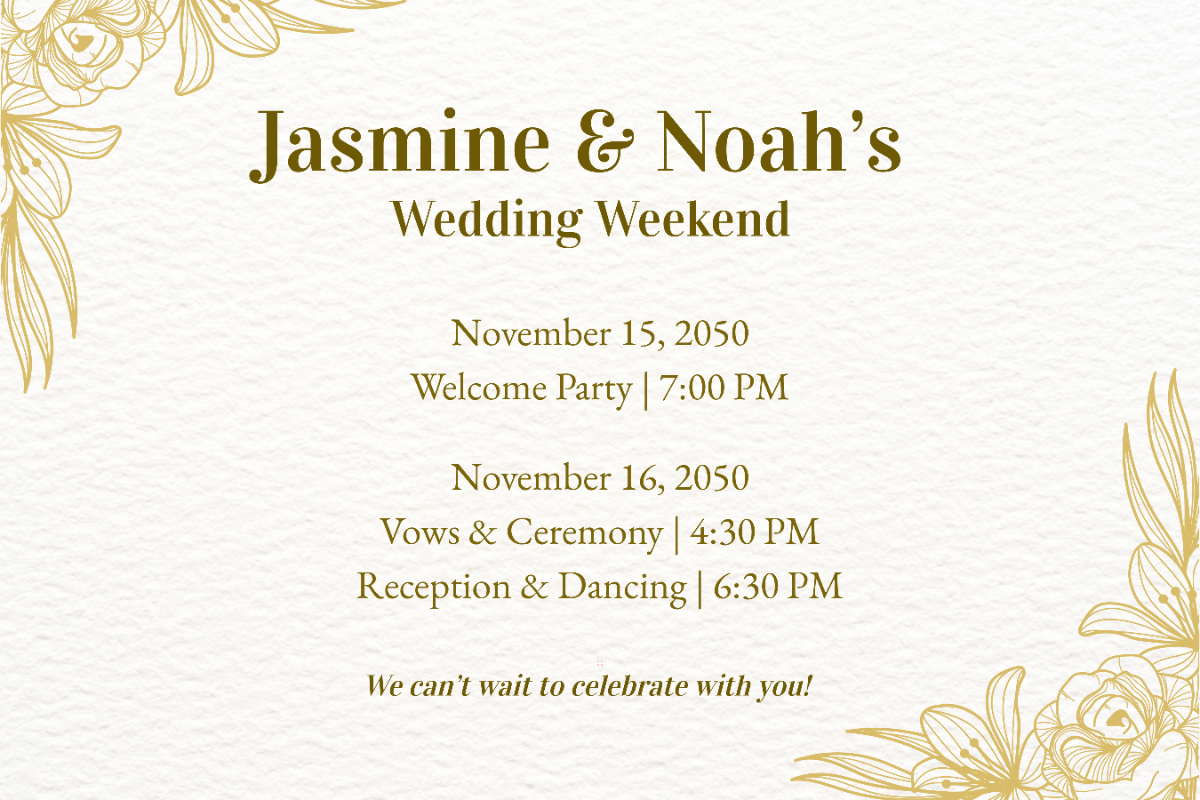 Free Simple Wedding Itinerary Sign Template