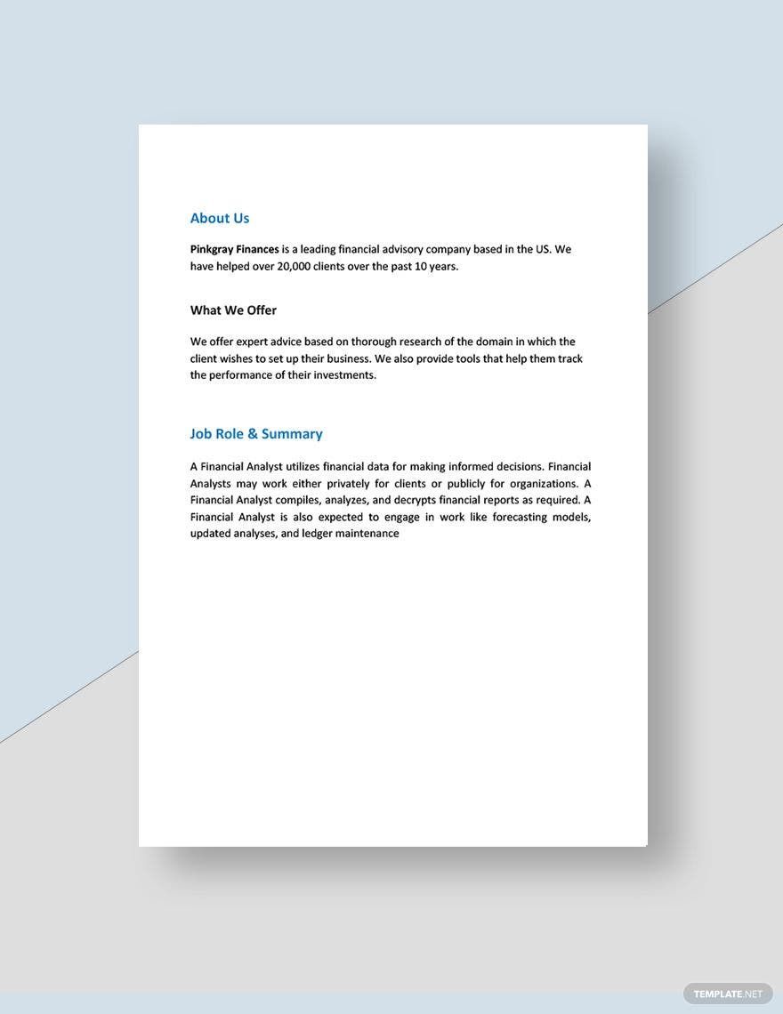 Senior Financial Analyst Job Description