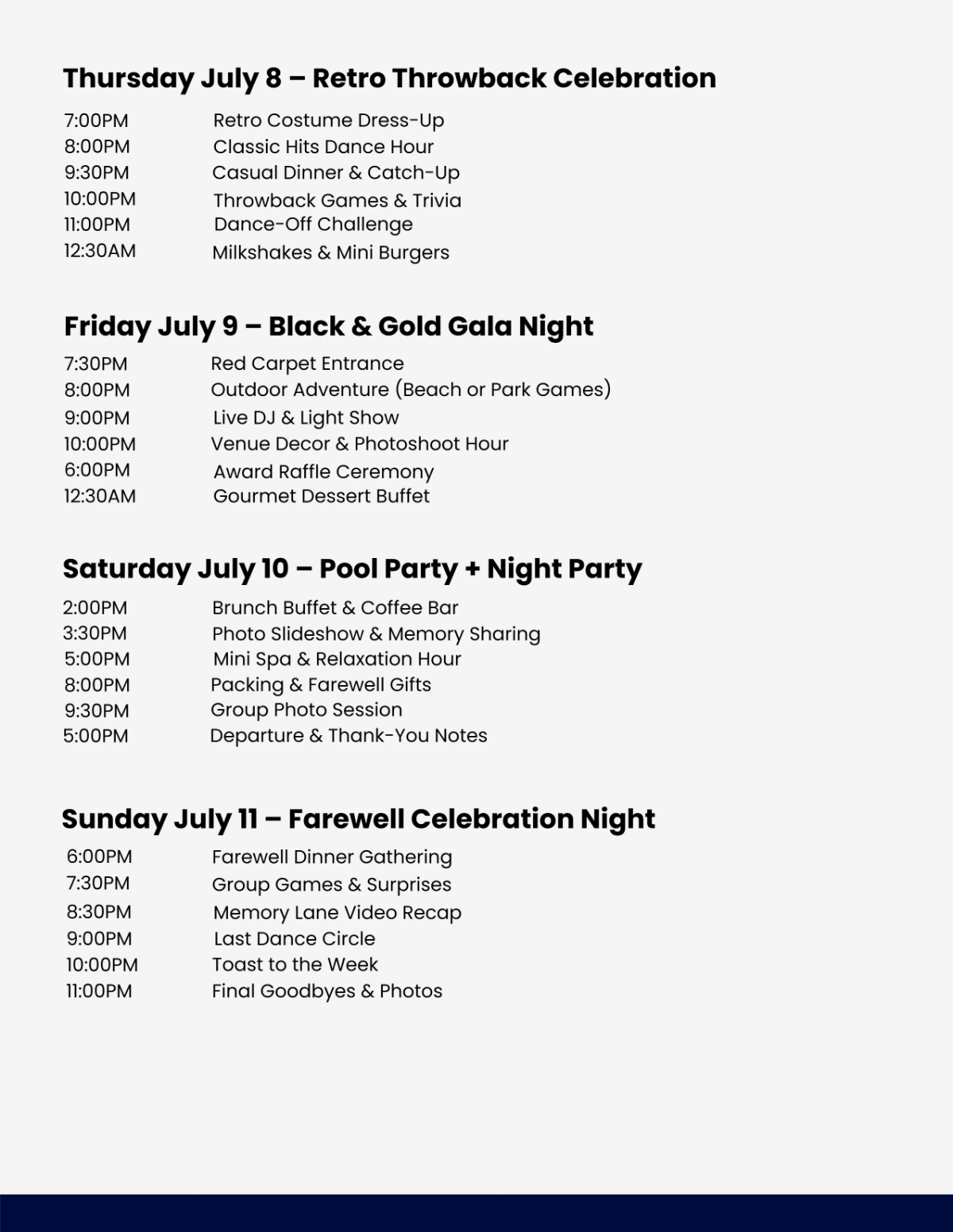 Free Party Itinerary Template to Edit Online