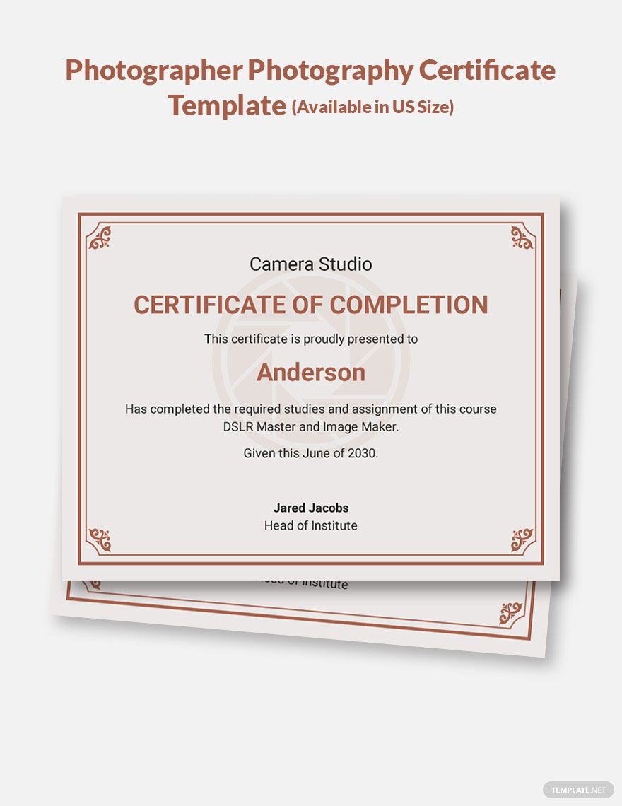 Photographer Photography Certificate Template