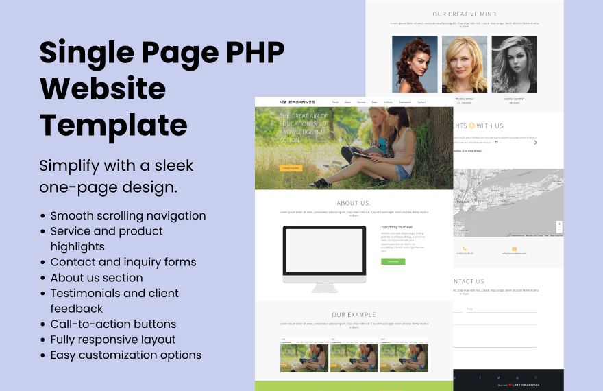 Free Single Page PHP Website template in PHP to Download