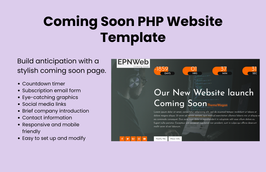 Free Coming Soon PHP Website Template in PHP to Download