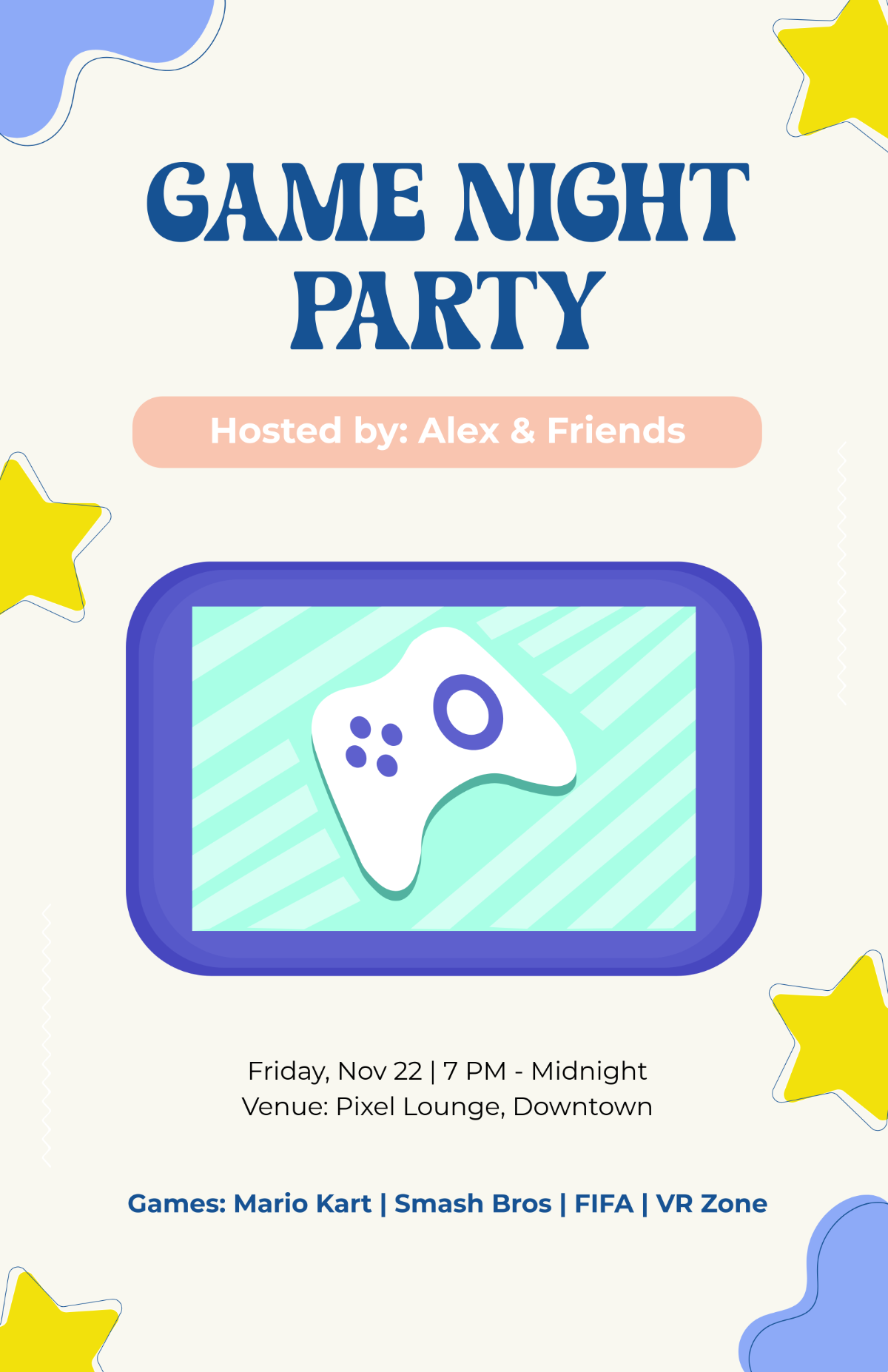 Free Aesthetic Gaming Party Poster Template to Edit Online