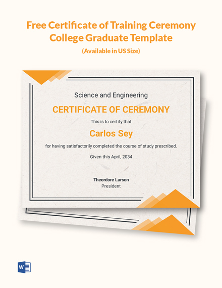 Certificate of Training Ceremony College Graduate Template - Word