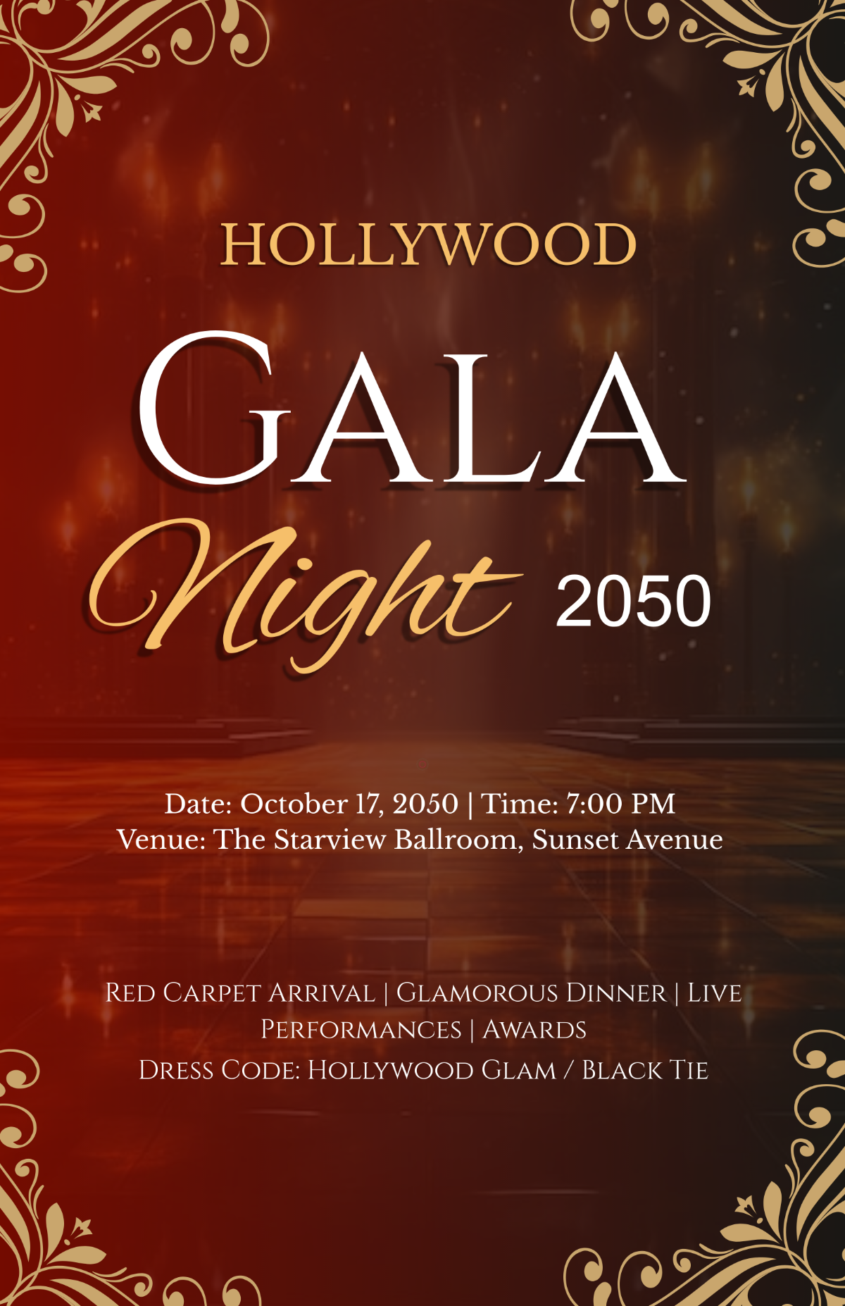 Free Hollywood Gala Night Poster Template to Edit Online