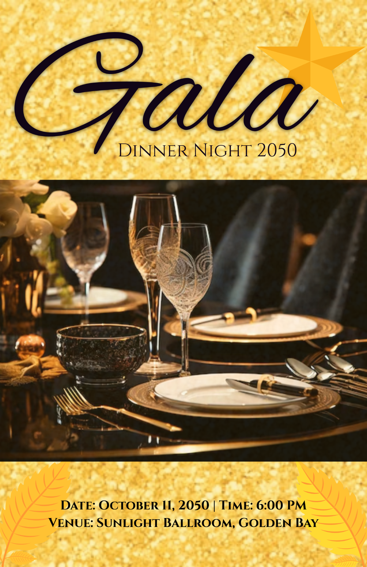 Free Yellow Gala Dinner Night Poster Template to Edit Online