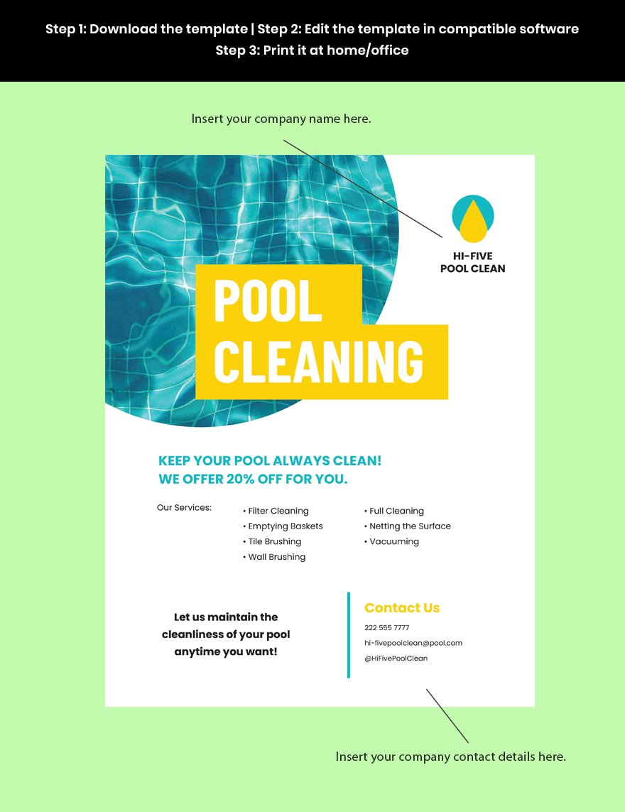 Pool Cleaning Service Flyer Editable