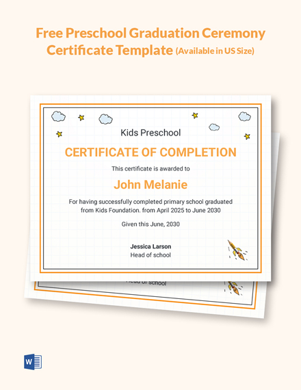 5+ FREE Preschool Certificate Templates - Word | PSD | Google Docs ...