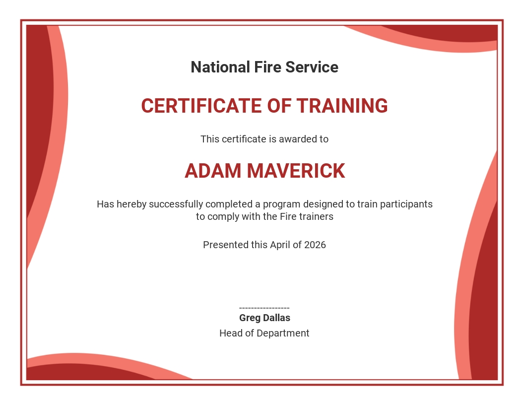 fire training certificate template