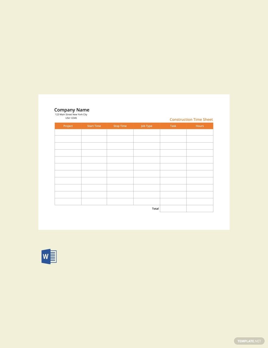 Construction Time Sheet Template in Word, Google Docs