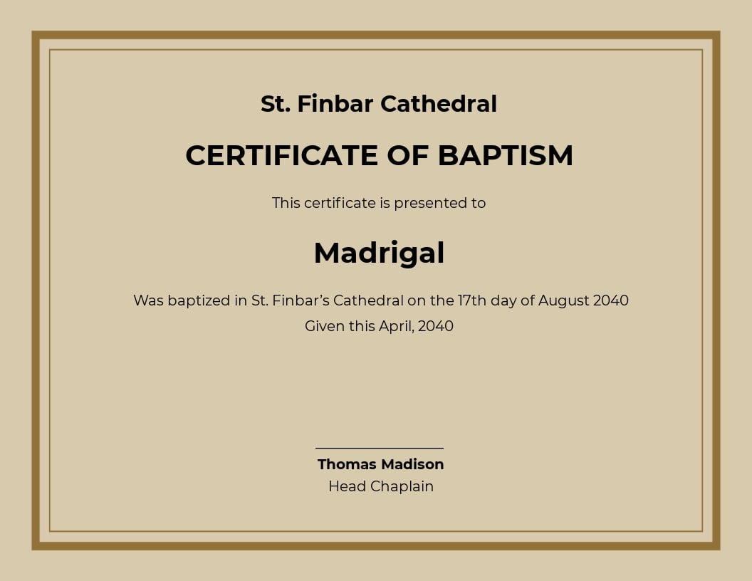 Free Catholic Church Baptism Certificate Template - Word Inside Roman Catholic Baptism Certificate Template