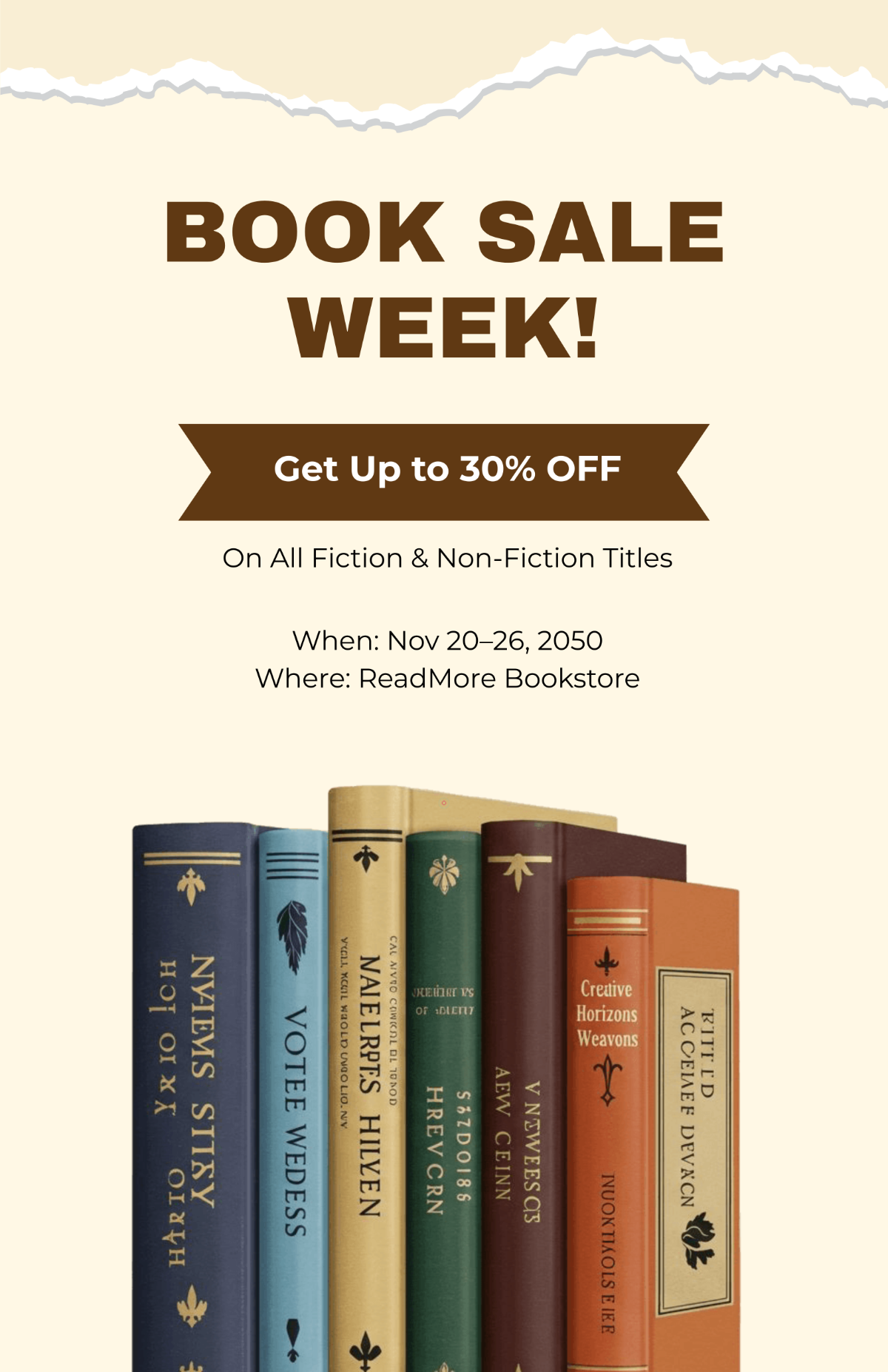Free Books Discount Poster Template to Edit Online