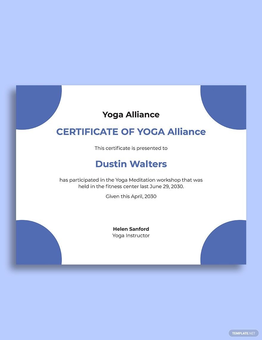 Yoga Alliance Certification Template