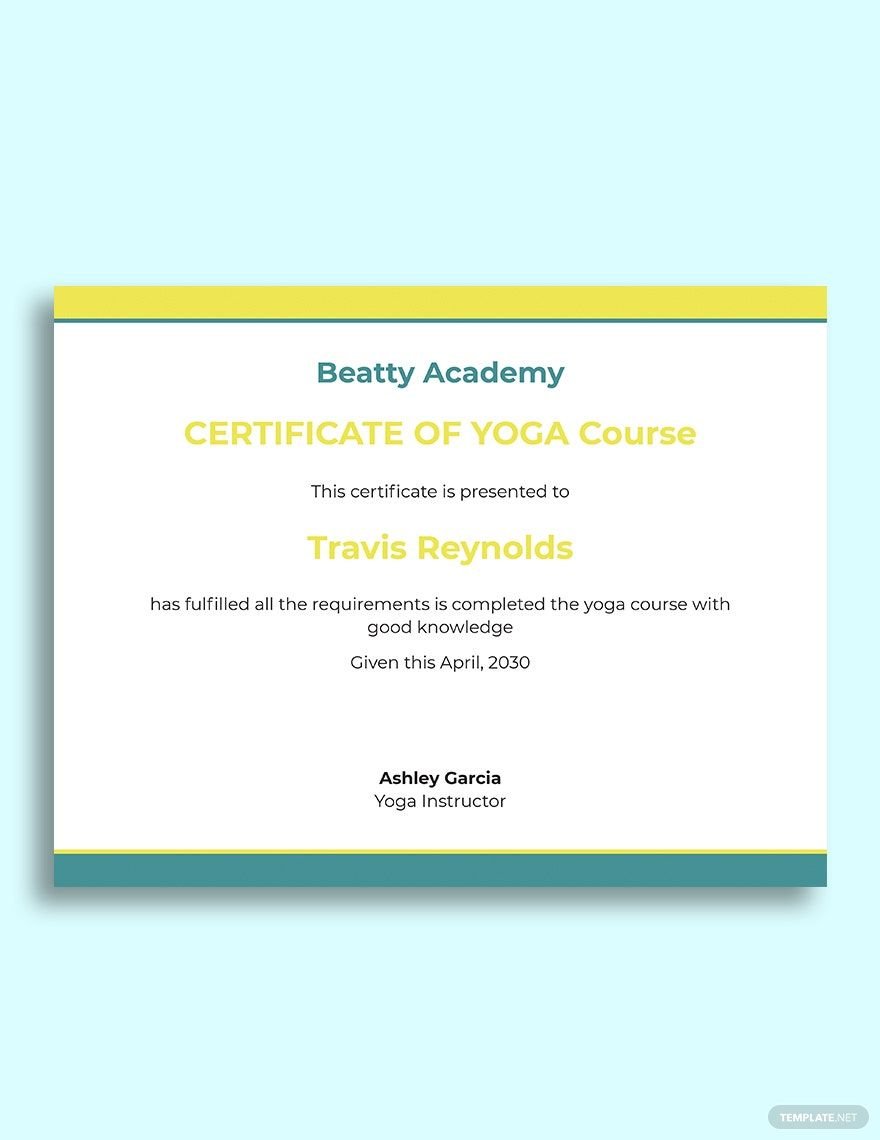 Yoga Course Certification Template