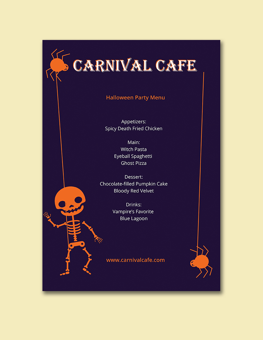 halloween party menu template Printable