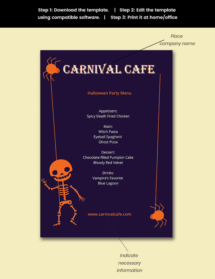 halloween party menu template snippet
