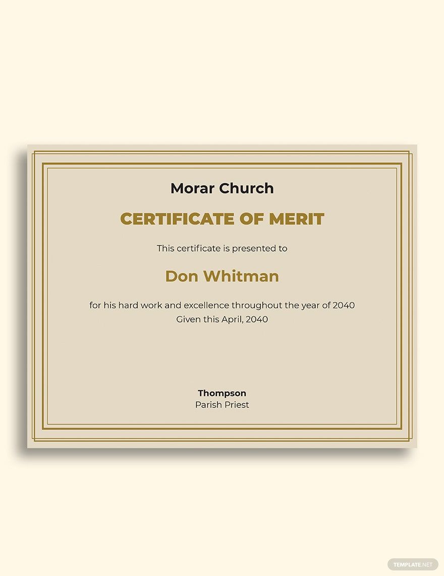 Church Certificate Of Merit Template