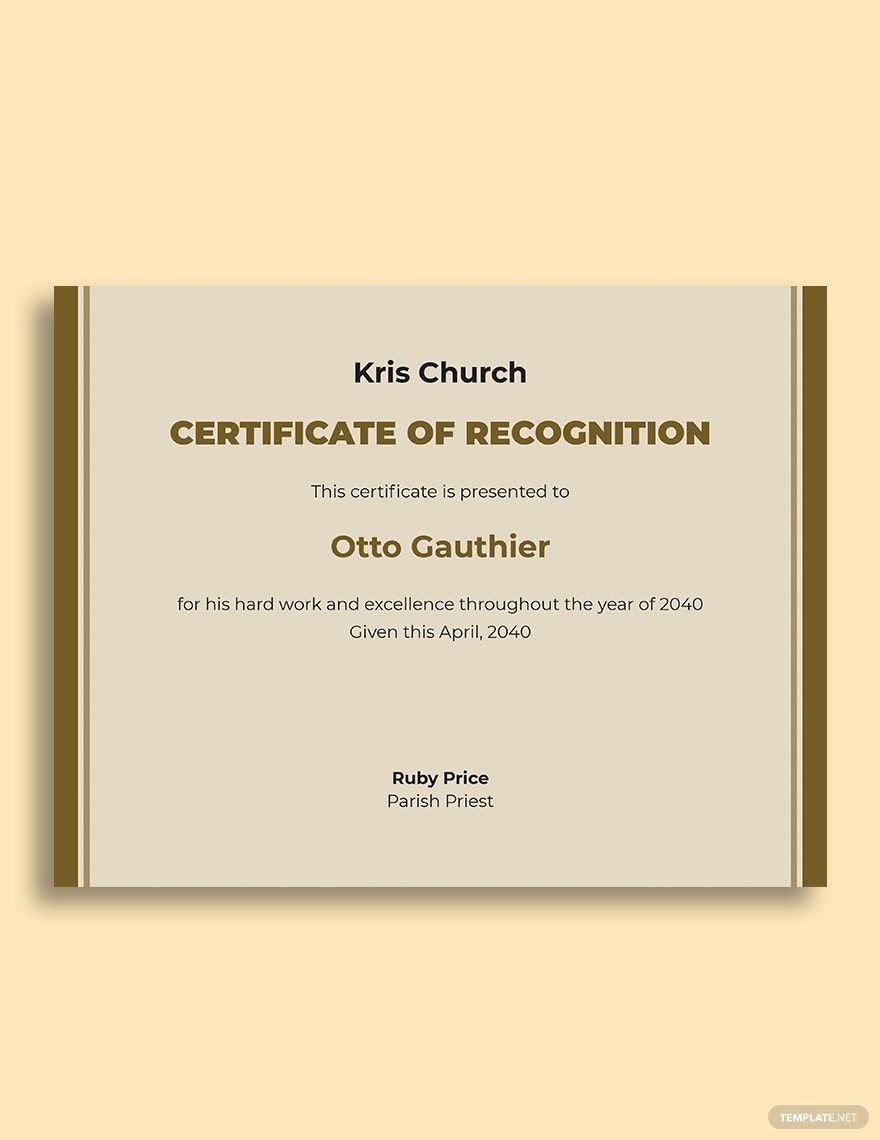 Recognition Church Certificate Template