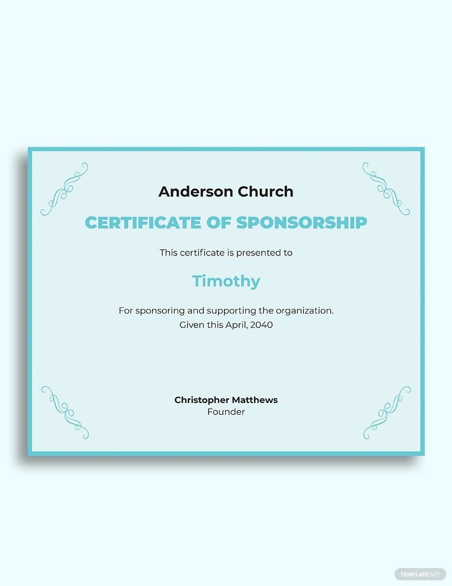 Church Sponsorship Certificate Template