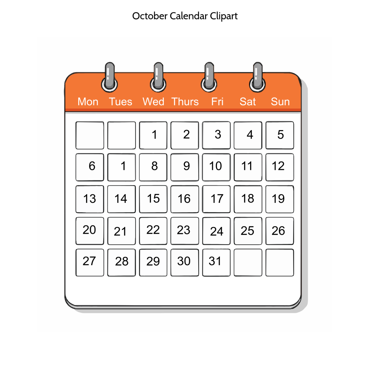 Free October Calendar Clipart to Edit Online