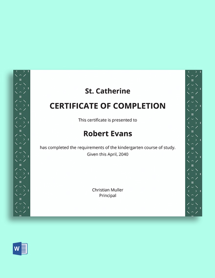 Free Kindergarten Certificate Template - Google Docs, Illustrator, Word ...