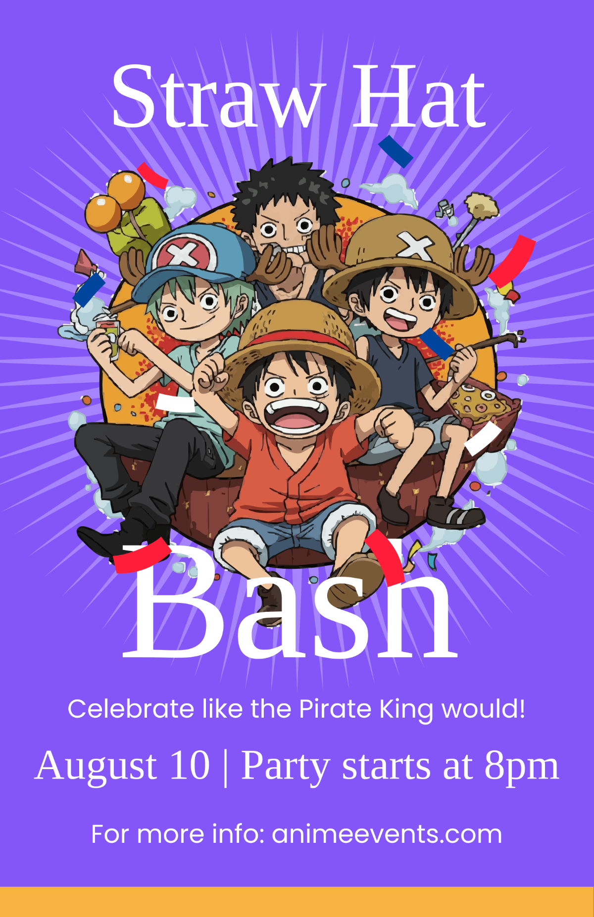 Free One Piece Party Poster Template to Edit Online